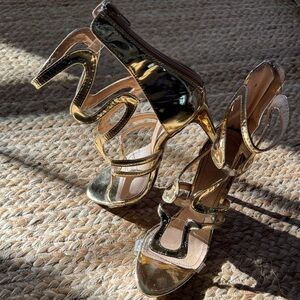 Liliana bright gold chrome high heel sandal 8.5
